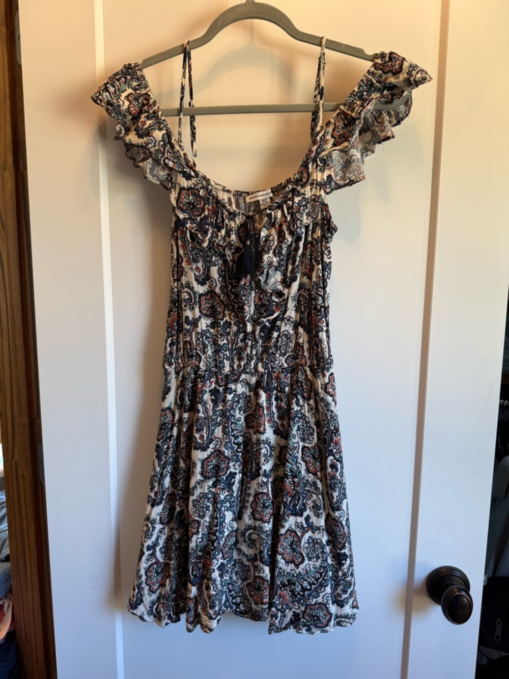 American Eagle Outfitters Cream Paisley Mini Dress with Navy & Rust